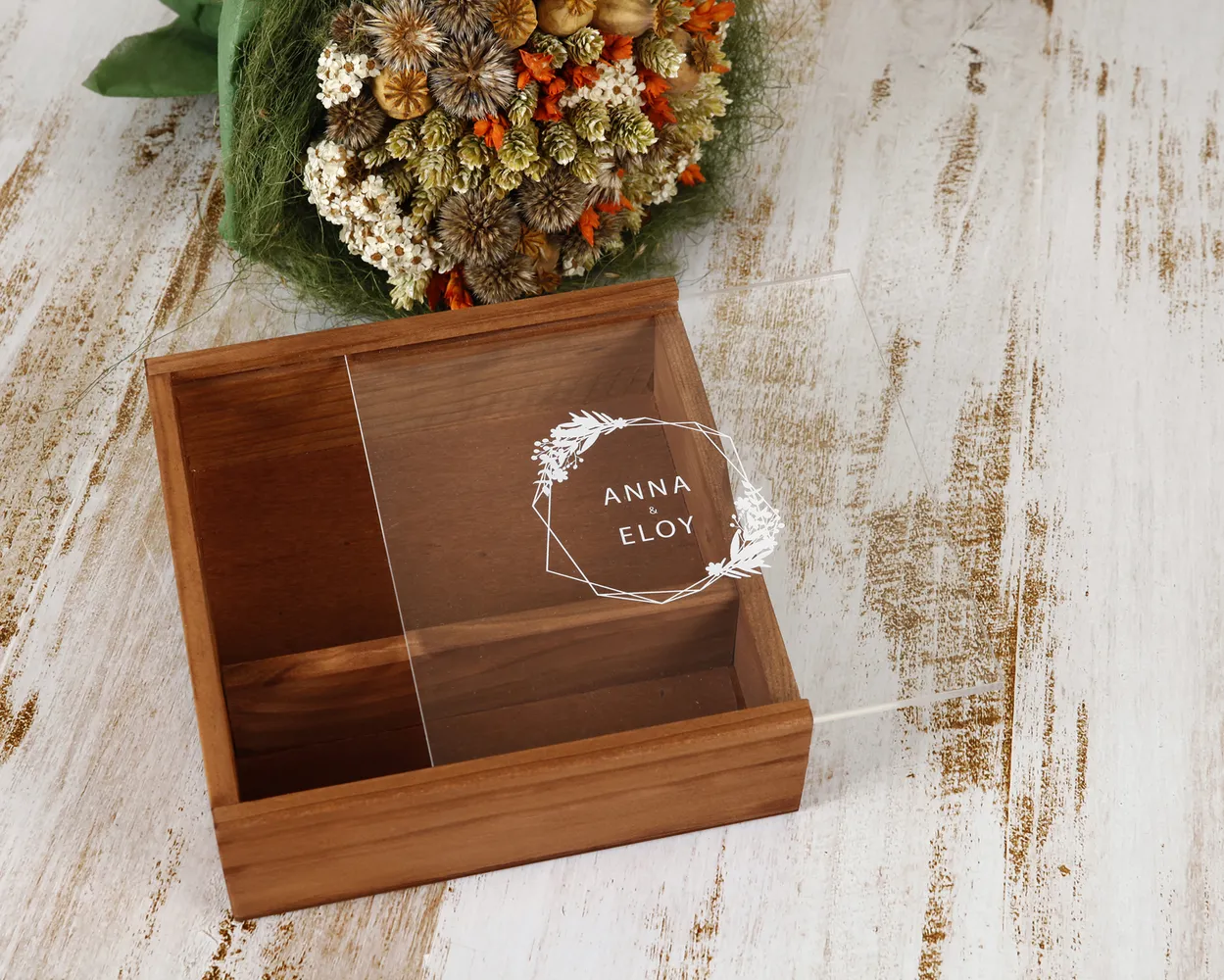 Cajas de madera con hueco - Tapa de metacrilato con Logo