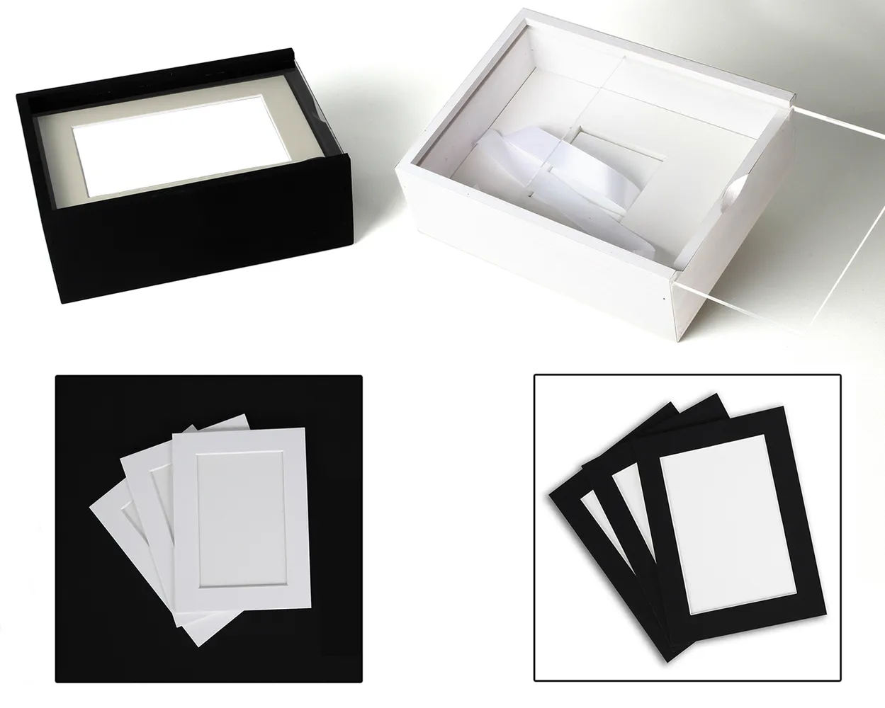 Caja de madera con tapa metacrilato y Passe Partout Sin foto